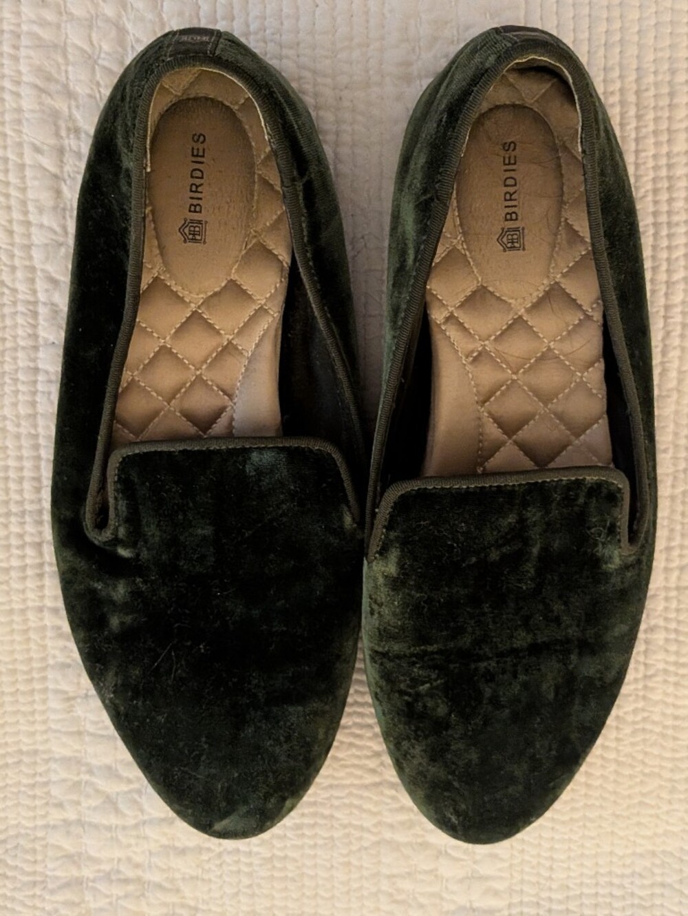 Birdies Velvet Slipper Loafers in Forest Green